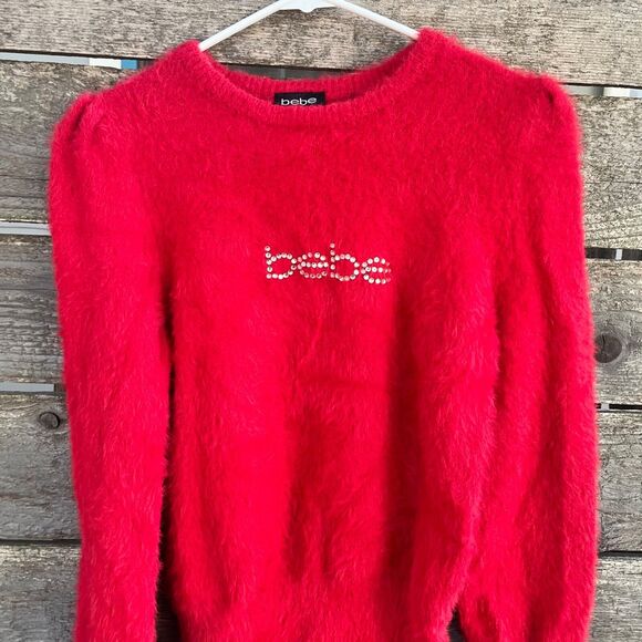 Bebe Fuzzy Sweater y2k style Medium in Red - Picture 8 of 12